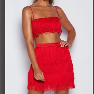 NWT MESHKI SOFIA FRINGE TOP and SKIRT